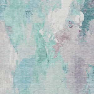 HomeRoots 5' X 8' Teal Blue and Lavender Abstract Area Rug – Modern, Washable, Stylish for Indoor & Outdoor Use 625626