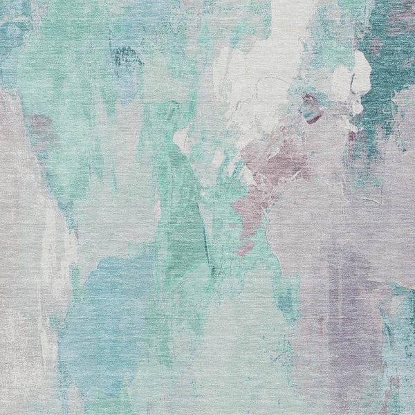HomeRoots 5' X 8' Teal Blue and Lavender Abstract Area Rug – Modern, Washable, Stylish for Indoor & Outdoor Use 625626