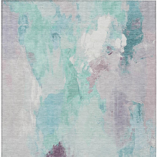 HomeRoots 5' X 8' Teal Blue and Lavender Abstract Area Rug – Modern, Washable, Stylish for Indoor & Outdoor Use 625626