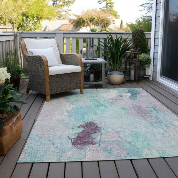 HomeRoots 5' X 8' Teal Blue and Lavender Abstract Area Rug – Modern, Washable, Stylish for Indoor & Outdoor Use 625626