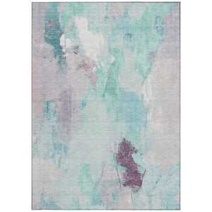 HomeRoots 5' X 8' Teal Blue and Lavender Abstract Area Rug – Modern, Washable, Stylish for Indoor & Outdoor Use 625626
