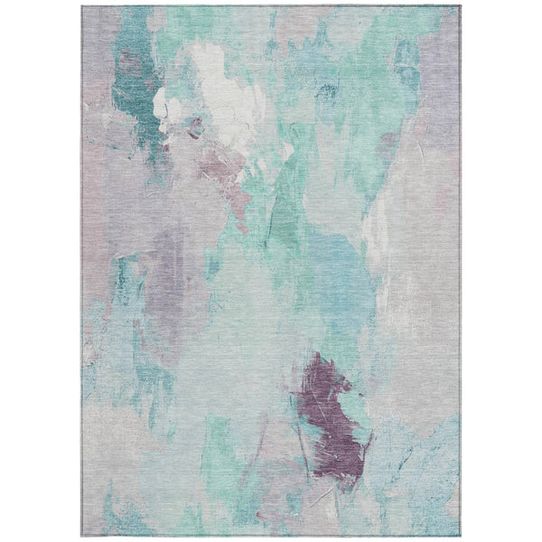HomeRoots 5' X 8' Teal Blue and Lavender Abstract Area Rug – Modern, Washable, Stylish for Indoor & Outdoor Use 625626