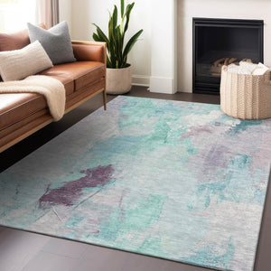 HomeRoots 5' X 8' Teal Blue and Lavender Abstract Area Rug – Modern, Washable, Stylish for Indoor & Outdoor Use 625626