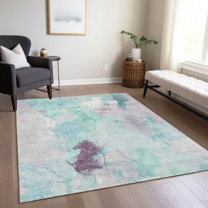 HomeRoots 5' X 8' Teal Blue and Lavender Abstract Area Rug – Modern, Washable, Stylish for Indoor & Outdoor Use 625626