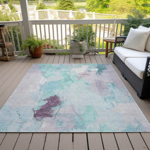 HomeRoots 5' X 8' Teal Blue and Lavender Abstract Area Rug – Modern, Washable, Stylish for Indoor & Outdoor Use 625626