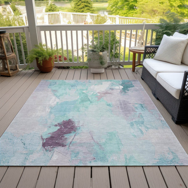 HomeRoots 5' X 8' Teal Blue and Lavender Abstract Area Rug – Modern, Washable, Stylish for Indoor & Outdoor Use 625626