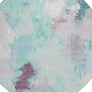 HomeRoots 8' Teal Blue & Lavender Abstract Round Rug - Washable, Durable Design for Indoor & Outdoor Spaces 625627