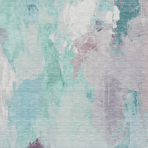 HomeRoots 8' X 10' Teal Blue & Lavender Abstract Rug – Washable, Durable, Versatile for Indoor & Outdoor Use! 625628