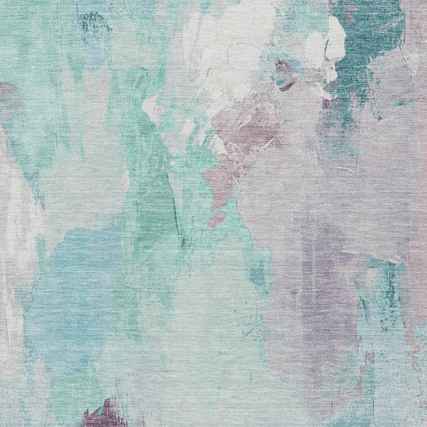 HomeRoots 8' X 10' Teal Blue & Lavender Abstract Rug – Washable, Durable, Versatile for Indoor & Outdoor Use! 625628