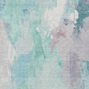 HomeRoots 9' X 12' Teal Blue & Lavender Abstract Washable Area Rug for Indoor & Outdoor High-Traffic Spaces 625629