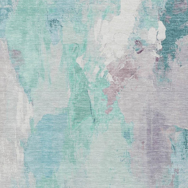 HomeRoots 9' X 12' Teal Blue & Lavender Abstract Washable Area Rug for Indoor & Outdoor High-Traffic Spaces 625629