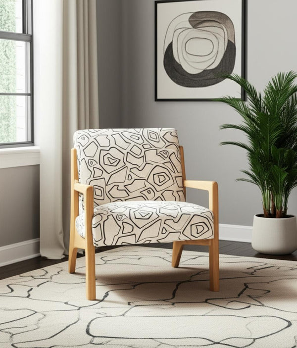 HomeRoots 27" Modern Beige Upholstered Geometric Arm Chair - Stylish Comfort for Home, Office, and Lounge Spaces 625634
