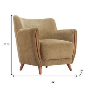 HomeRoots 34" Stylish Green and Brown Upholstered Arm Chair - Comfortable, Modern Design for Home or Office 625637