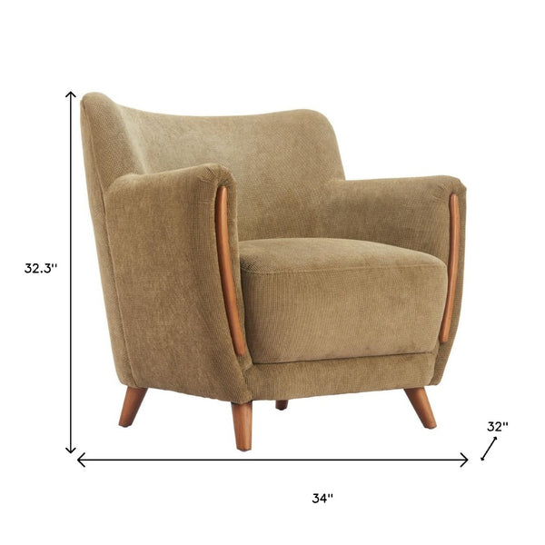 HomeRoots 34" Stylish Green and Brown Upholstered Arm Chair - Comfortable, Modern Design for Home or Office 625637