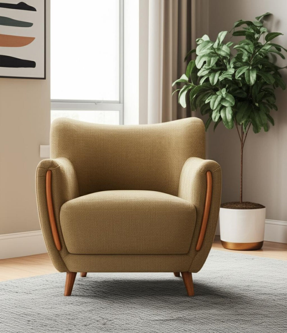HomeRoots 34" Stylish Green and Brown Upholstered Arm Chair - Comfortable, Modern Design for Home or Office 625637