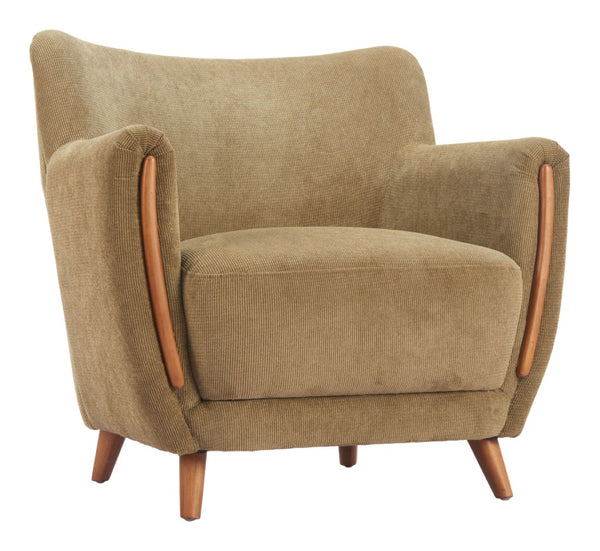 HomeRoots 34" Stylish Green and Brown Upholstered Arm Chair - Comfortable, Modern Design for Home or Office 625637