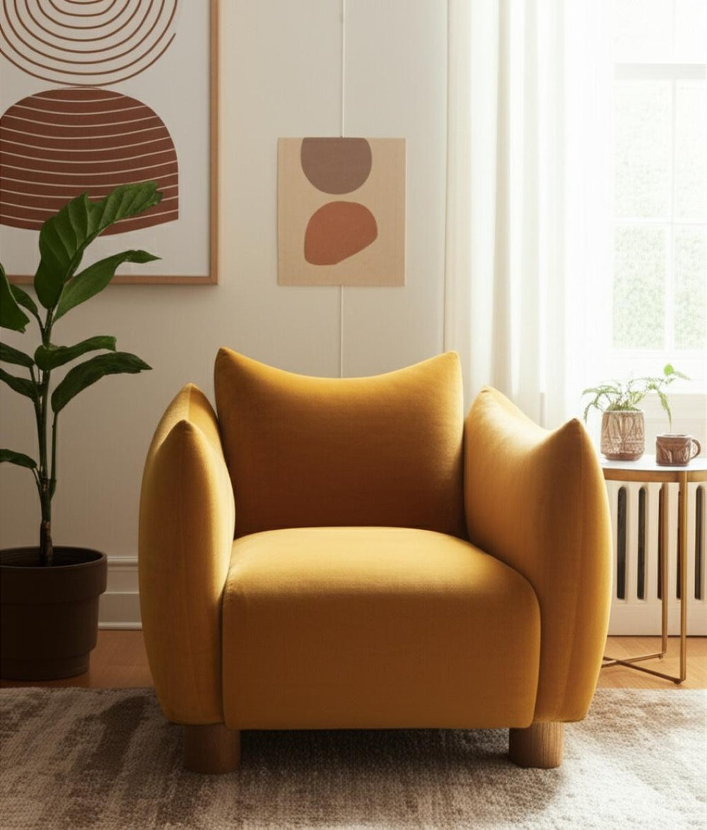 HomeRoots 36" Mustard Yellow Upholstered Arm Chair - Modern Comfort & Style for Living Rooms & Offices 625638