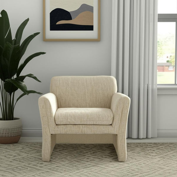 HomeRoots 33" Beige Upholstered Arm Chair - Modern Accent for Living Room, Office, or Bedroom Comfort & Style 625639