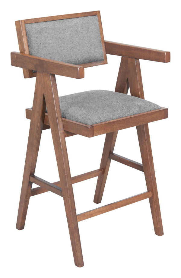 HomeRoots Set of Two Gray Upholstered Low Back Bar Chairs with Solid Wood Frame for Stylish Comfort 625640