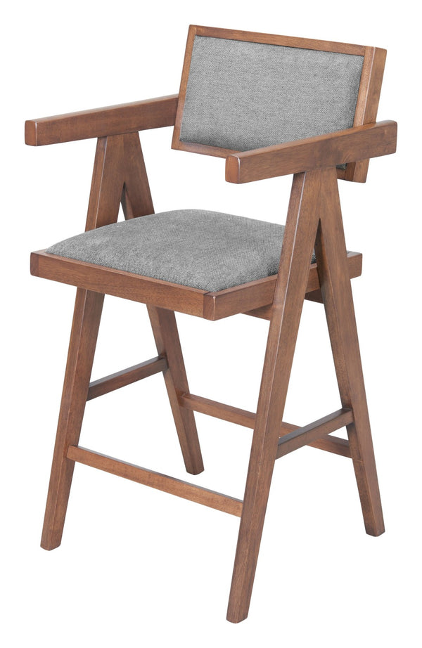HomeRoots Set of Two Gray Upholstered Low Back Bar Chairs with Solid Wood Frame for Stylish Comfort 625640