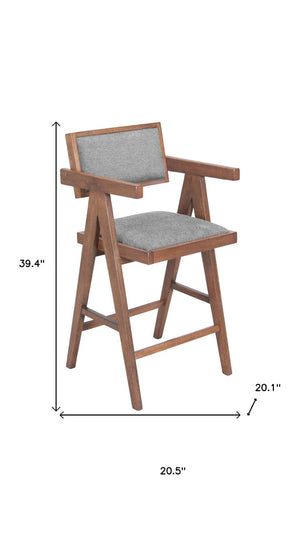 HomeRoots Set of Two Gray Upholstered Low Back Bar Chairs with Solid Wood Frame for Stylish Comfort 625640