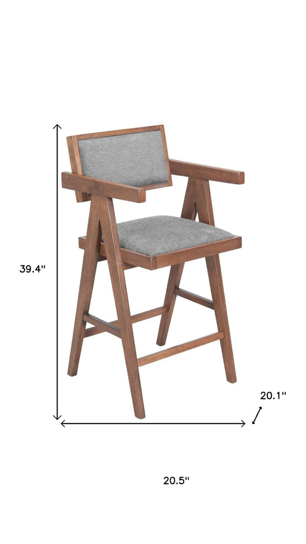 HomeRoots Set of Two Gray Upholstered Low Back Bar Chairs with Solid Wood Frame for Stylish Comfort 625640