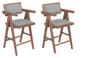 HomeRoots Set of Two Gray Upholstered Low Back Bar Chairs with Solid Wood Frame for Stylish Comfort 625640