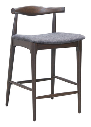 HomeRoots Set of Two Stylish Gray Solid Wood Bar Chairs with Comfortable Upholstered Bucket Seats 625641
