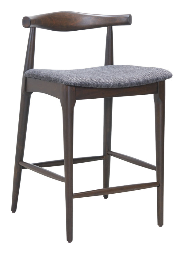 HomeRoots Set of Two Stylish Gray Solid Wood Bar Chairs with Comfortable Upholstered Bucket Seats 625641