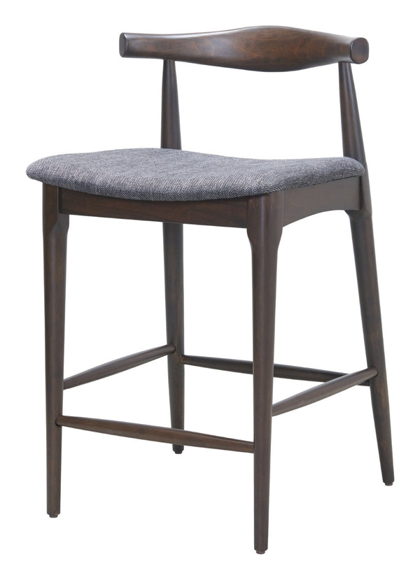 HomeRoots Set of Two Stylish Gray Solid Wood Bar Chairs with Comfortable Upholstered Bucket Seats 625641