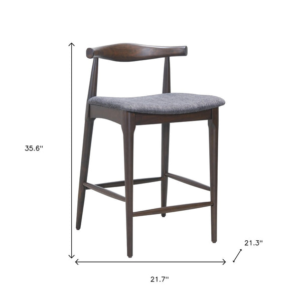 HomeRoots Set of Two Stylish Gray Solid Wood Bar Chairs with Comfortable Upholstered Bucket Seats 625641