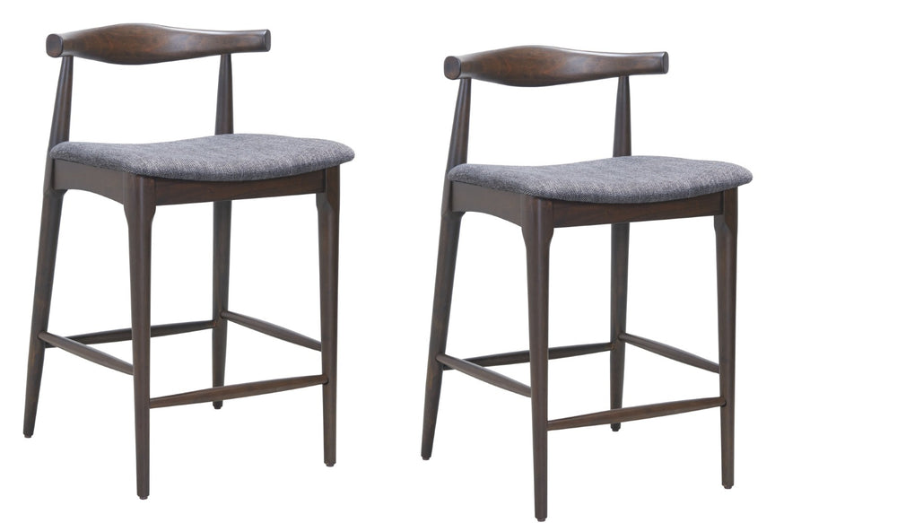 HomeRoots Set of Two Stylish Gray Solid Wood Bar Chairs with Comfortable Upholstered Bucket Seats 625641