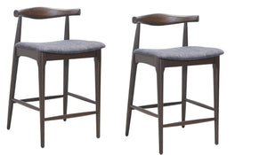 HomeRoots Set of Two Stylish Gray Solid Wood Bar Chairs with Comfortable Upholstered Bucket Seats 625641