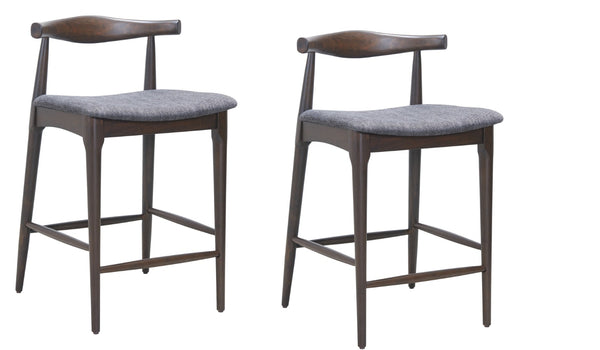 HomeRoots Set of Two Stylish Gray Solid Wood Bar Chairs with Comfortable Upholstered Bucket Seats 625641
