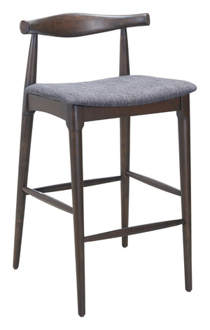 HomeRoots Set of Two Gray Solid Wood Low Back Bar Chairs with Plush Fabric Seat for Modern Comfort 625642