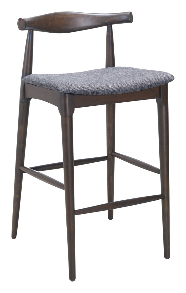 HomeRoots Set of Two Gray Solid Wood Low Back Bar Chairs with Plush Fabric Seat for Modern Comfort 625642