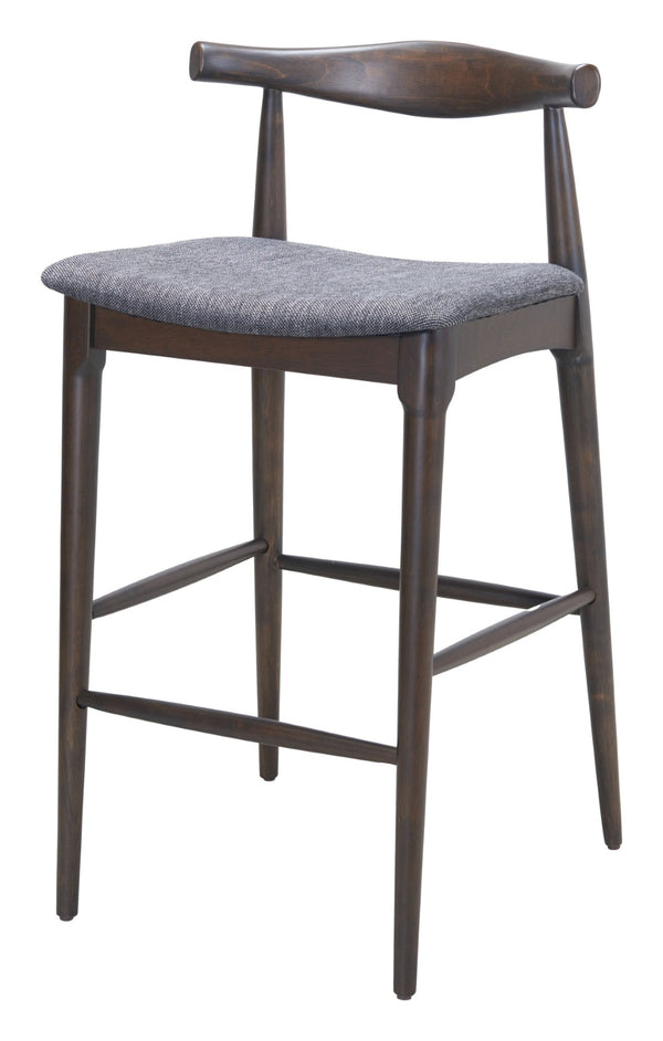 HomeRoots Set of Two Gray Solid Wood Low Back Bar Chairs with Plush Fabric Seat for Modern Comfort 625642
