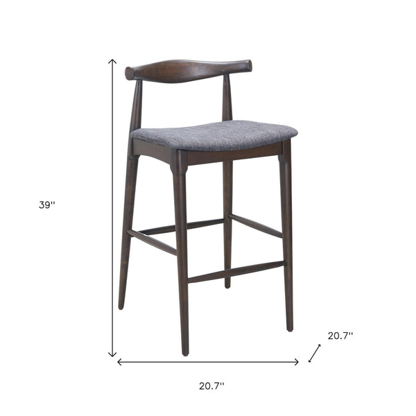 HomeRoots Set of Two Gray Solid Wood Low Back Bar Chairs with Plush Fabric Seat for Modern Comfort 625642
