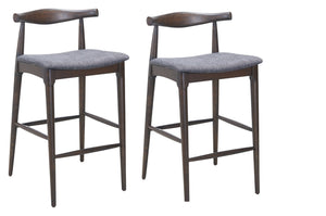 HomeRoots Set of Two Gray Solid Wood Low Back Bar Chairs with Plush Fabric Seat for Modern Comfort 625642