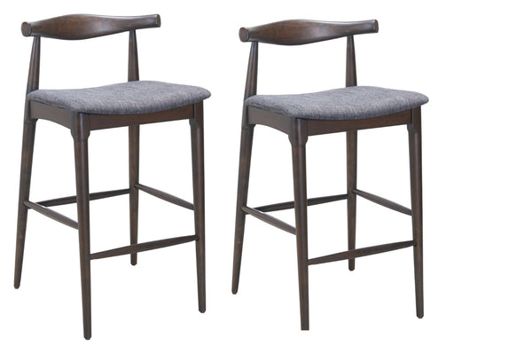 HomeRoots Set of Two Gray Solid Wood Low Back Bar Chairs with Plush Fabric Seat for Modern Comfort 625642
