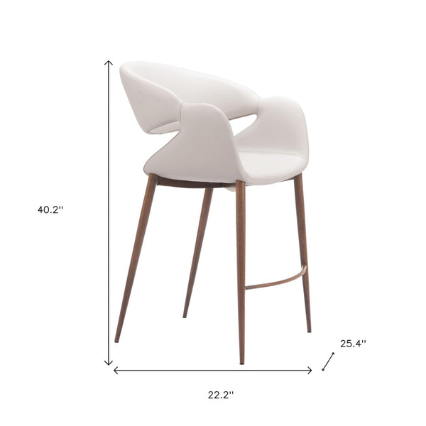 HomeRoots Set of Two Chic Beige Low-Back Bar Chairs with Armrests for Modern Kitchens and Dining Spaces 625643