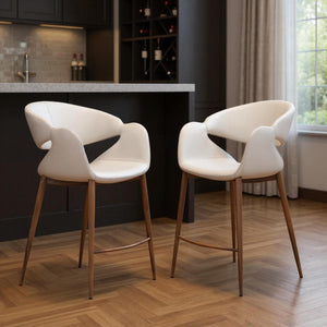 HomeRoots Set of Two Chic Beige Low-Back Bar Chairs with Armrests for Modern Kitchens and Dining Spaces 625643
