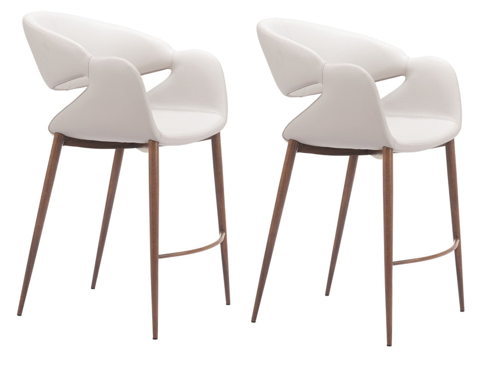 HomeRoots Set of Two Chic Beige Low-Back Bar Chairs with Armrests for Modern Kitchens and Dining Spaces 625643