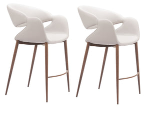 HomeRoots Set of Two Chic Beige Low-Back Bar Chairs with Armrests for Modern Kitchens and Dining Spaces 625643