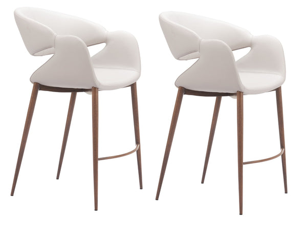 HomeRoots Set of Two Chic Beige Low-Back Bar Chairs with Armrests for Modern Kitchens and Dining Spaces 625643