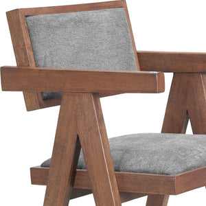 HomeRoots Set of Two Gray Fabric Low-Back Bar Chairs with Solid Wood Legs for Modern Kitchen & Café Style 625644