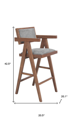 HomeRoots Set of Two Gray Fabric Low-Back Bar Chairs with Solid Wood Legs for Modern Kitchen & Café Style 625644