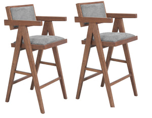 HomeRoots Set of Two Gray Fabric Low-Back Bar Chairs with Solid Wood Legs for Modern Kitchen & Café Style 625644
