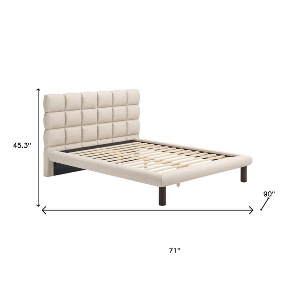 HomeRoots Beige Upholstered Queen Bed Frame - Elegant Polyester Design, Solid Birch Wood, Cozy Retreat Space 625645