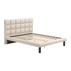 HomeRoots Beige Upholstered Queen Bed Frame - Elegant Polyester Design, Solid Birch Wood, Cozy Retreat Space 625645